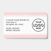 Badge Carte d'identité professionnelle rose blush avec c (Arrière)