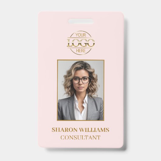 Badge Carte d'identité professionnelle rose pâle moderne (Avant)