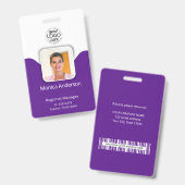 Badge Carte d'identité professionnelle violette avec pho (Avant & arrière)