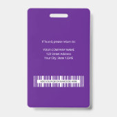 Badge Carte d'identité professionnelle violette avec pho (Arrière)