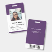 Badge Carte d'identité professionnelle violette avec pho (Avant & arrière)