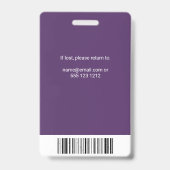Badge Carte d'identité professionnelle violette avec pho (Arrière)