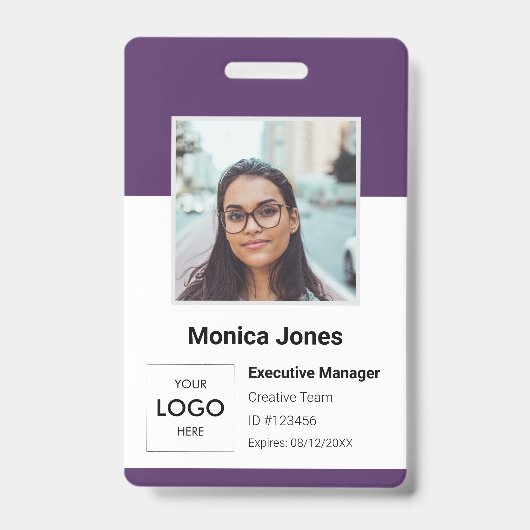 Badge Carte d'identité professionnelle violette avec pho (Avant)