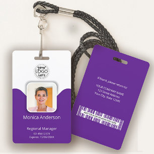 Badge Carte d'identité professionnelle violette avec pho