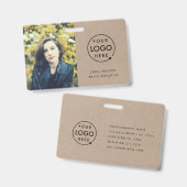 Badge Carte d'identité Rustique Kraft | Logo moderne Pho (Avant & arrière)
