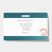 Badge Carte d'identité sarcelle bleue foncé (Horizontale (Arrière)