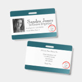 Badge Carte d'identité sarcelle bleue foncé (Horizontale (Avant & arrière)