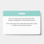 Badge Carte d'identité scolaire Code-barres de l'élève (Arrière)