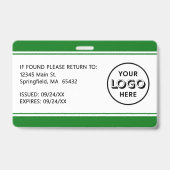 Badge Carte d'identité verte avec logo moderne et code-b (Arrière)