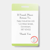 Badge Carte d'identité verte Fade Lime (Vertical/Portrai (Arrière)