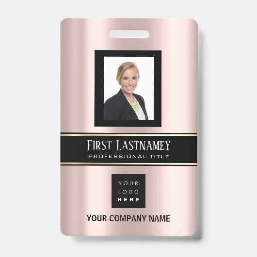 Badge Carte d'identité VIP Rose Gold Verticale avec Nom (Avant)