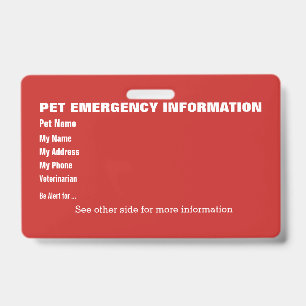 Badge Carte d'information d'urgence pour animaux de comp