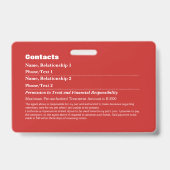 Badge Carte d'information d'urgence pour animaux v5 (Arrière)