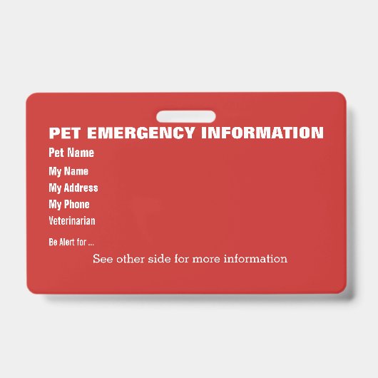 Badge Carte d'information d'urgence pour animaux v5 (Avant)