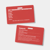 Badge Carte d'information d'urgence pour animaux v5 (Avant & arrière)