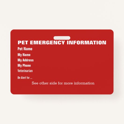 Badge Carte d'information d'urgence pour animaux v5 (Devant)