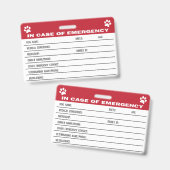 Badge Carte d'information médicale d'urgence pour chien (Avant & arrière)