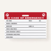 Badge Carte d'information Médicale d'urgence pour chien (Dos)