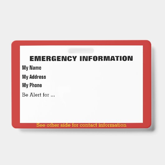 Badge Carte d'informations en cas d'urgence (Front)