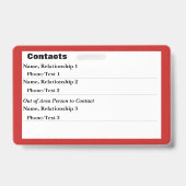 Badge Carte d'informations en cas d'urgence (Back)