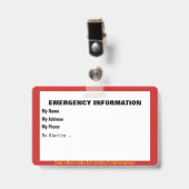 Badge Carte d'informations en cas d'urgence (Front with Clip)