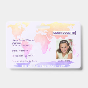 Badge Carte du monde de l'ID d'étudiant Unschooler