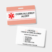Badge Carte d'urgence d'alerte d'allergie au maïs (Avant & arrière)