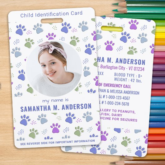 Badge Carte d'urgence d'identification de l'enfant Empre