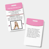 Badge Carte d'urgence d'identification d'enfant  (Avant & arrière)