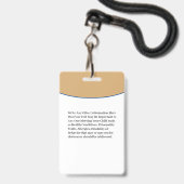 Badge Carte d'urgence d'identification d'identité pour e (Arrière avec lanière)