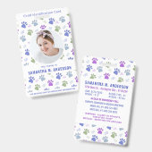 Badge Carte d'urgence pour enfants - Empreintes de patte (Front & Back)