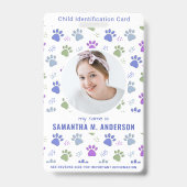 Badge Carte d'urgence pour enfants - Empreintes de patte (Front)