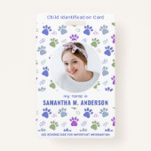 Badge Carte d'urgence pour enfants - Empreintes de patte (Devant)