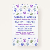 Badge Carte d'urgence pour enfants - Empreintes de patte (Dos)