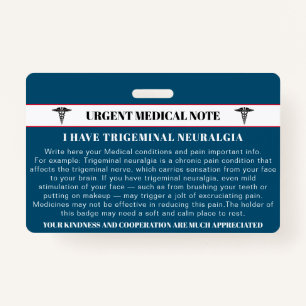 Badge Carte Médicale d'urgence Neuralgie Trigeminal