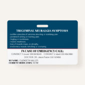 Badge Carte Médicale d'urgence Neuralgie Trigeminal (Dos)