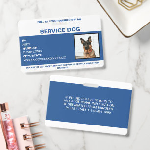 Badge Carte personnalisée Ada pour chien de service Phot