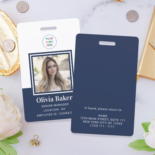 Badge Carte photo bleu de la Marine moderne Logo d'entre