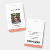 Badge Carte photo Employé Personnalisé, Logo, Code-Barre (Avant & arrière)