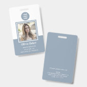 Badge Carte photo moderne Dusty Blue Identifiant Logo d' (Front & Back)
