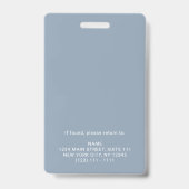 Badge Carte photo moderne Dusty Blue Identifiant Logo d' (Back)