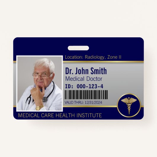 Badge Carte photo professionnelle Médicale Caduceus Gold (Devant)