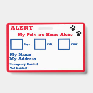 Badge Carte Portefeuille d'alerte pour animaux