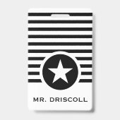 Badge Carte Striped Chic Star Hall pour enseignants (Arrière)