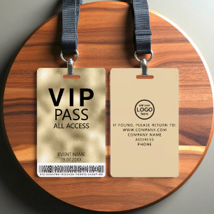 Badge Carte VIP All Access, événement Code-barres Logo G