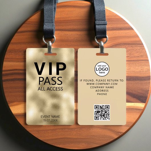 Badge Carte VIP All Access QR Code Event Gold Foil