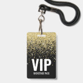 Badge Carte VIP Black Gold Parties scintillant avec code (Avant avec lanière)
