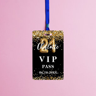 Badge Carte VIP d'anniversaire 21 ans noir or