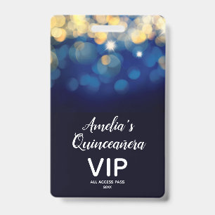 Badge Carte VIP Invitation Gold Bokeh Quinceañera