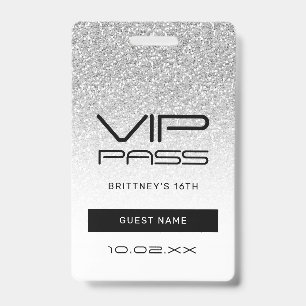 Badge Carte VIP Pailletée Ombre Argentée 16e Invitation